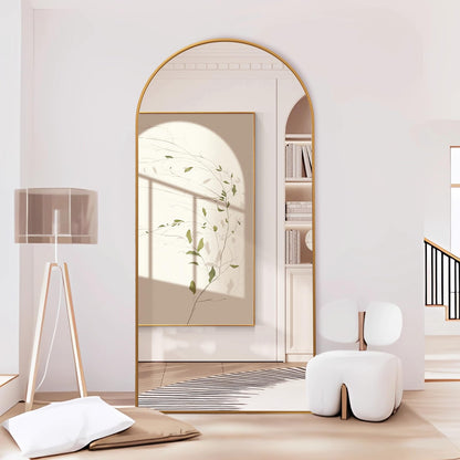 ZHUNFA Arched Full Length Mirror, 71x32 Oversized Floor Mirror with Stand