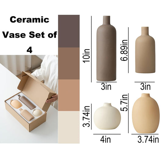 Neutral Tone Ceramic Vases, Set of 4