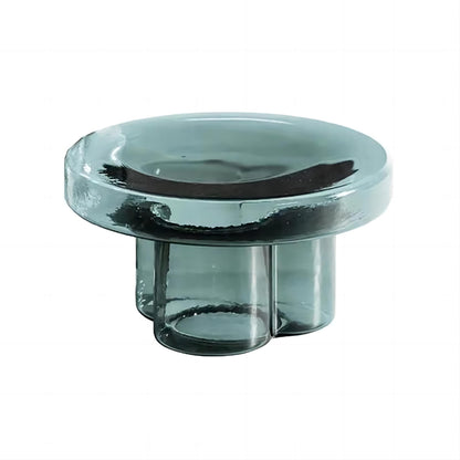 CAROCC Coffee Table, Round Glass Side Table for Living Room, Modern Small End Table with Tempered Glass Top (Grey Green, 14.96") (Green, 21.65in*12.6in)
