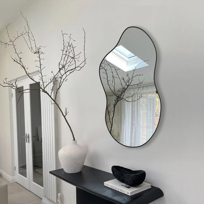 potijo Irregular Wall Mirror 20×36 Inch Wall Mirrors Decorative Black Modern Asymmetrical Abstract Mirror for Bathroom Bedroom Living Room Entryway Hallway