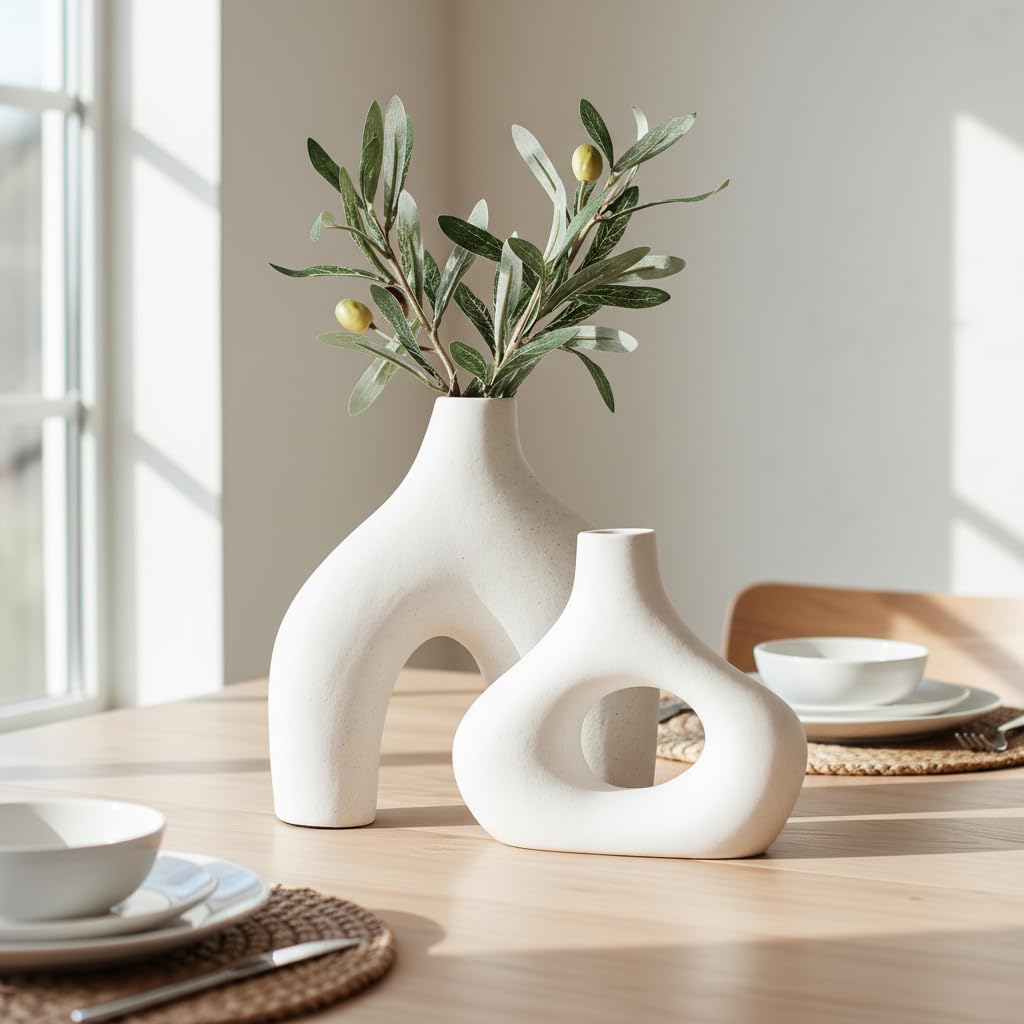White Sculptural Vases, Set of 2