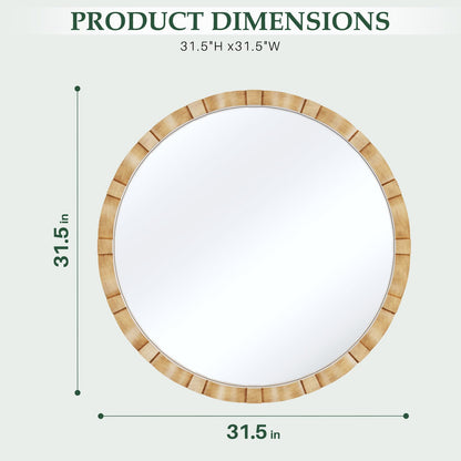 31-1/2" Round Wooden Mirror