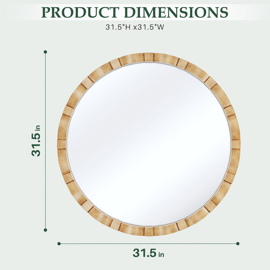 31-1/2" Round Wooden Mirror