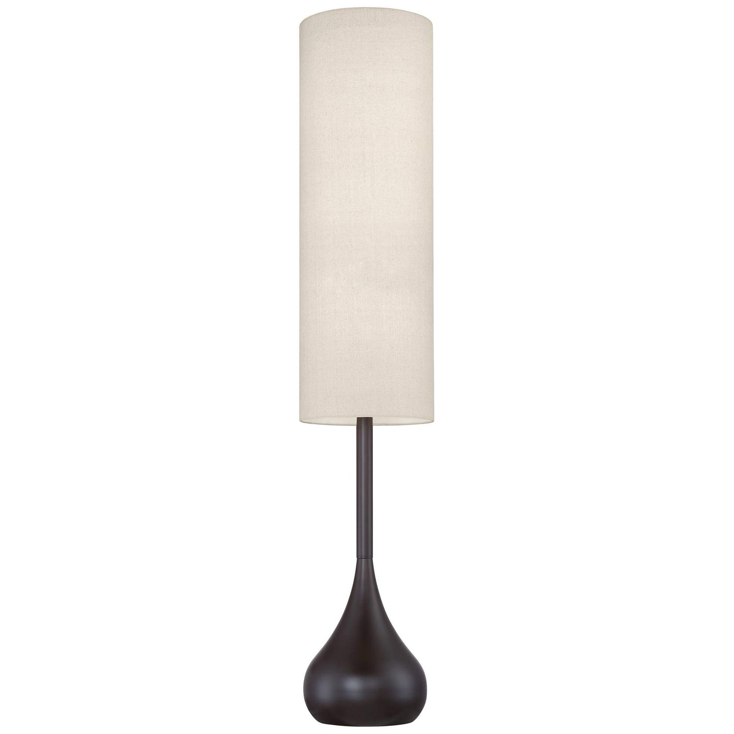 Possini Euro Design Mid Century Modern Retro Floor Lamp Standing 62" Tall Dark Bronze Metal Droplet Off-White Cotton Cylinder Shade Decor for Living Room Reading House Bedroom Home
