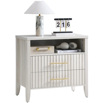 27" Nightstand with Fluted Drawers, White