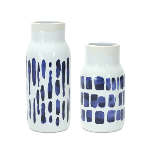 Blue & White Ceramic Vases, Set of 2