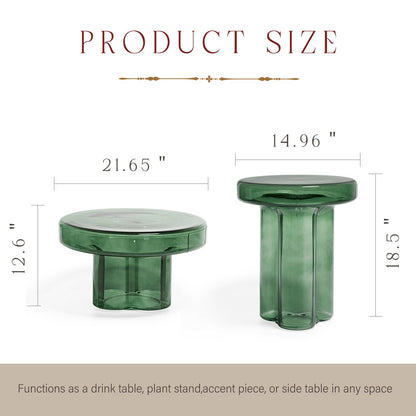 CAROCC Coffee Table, Round Glass Side Table for Living Room, Modern Small End Table with Tempered Glass Top (Grey Green, 14.96") (Green, 21.65in*12.6in)