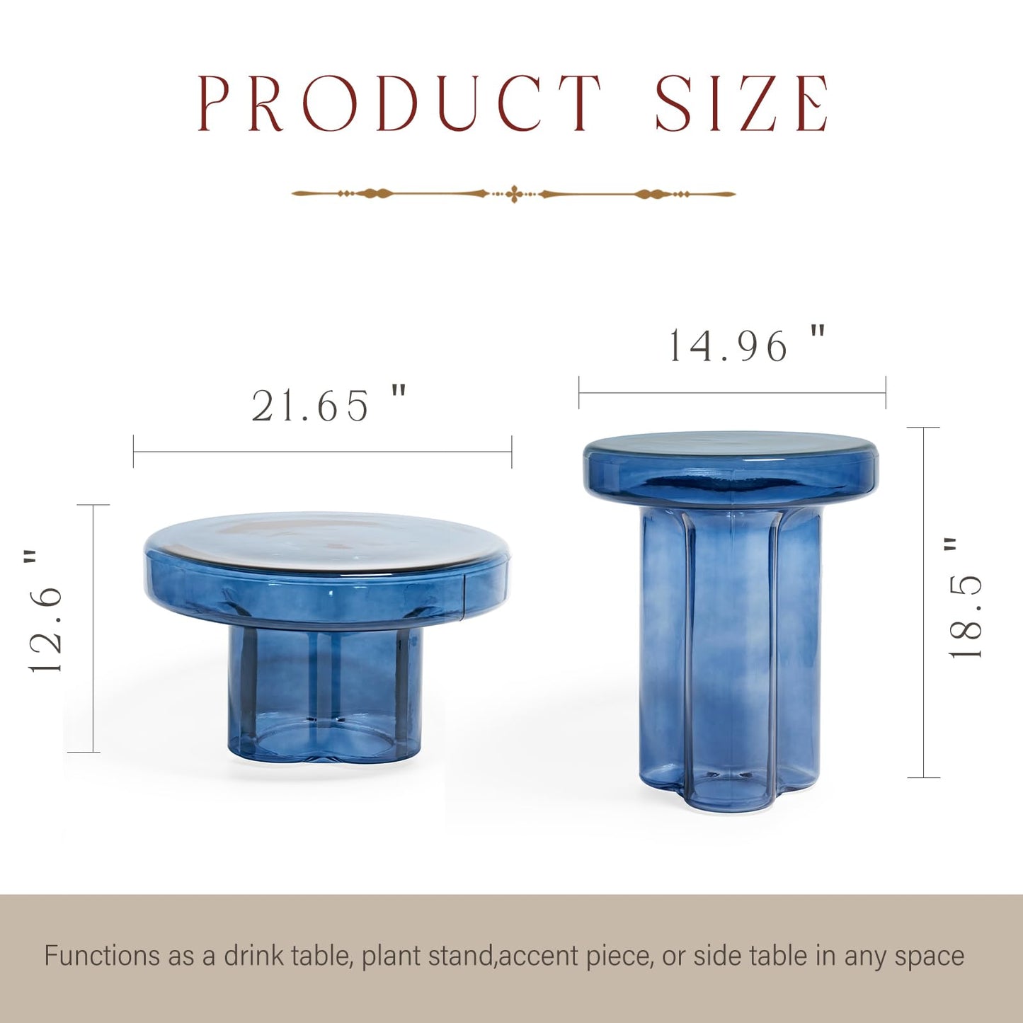 CAROCC Coffee Table, Round Glass Side Table for Living Room, Modern Small End Table with Tempered Glass Top (Grey Green, 14.96") (Blue, 21.65in*12.6in)