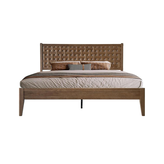 Wood Bed with Carved Headboard