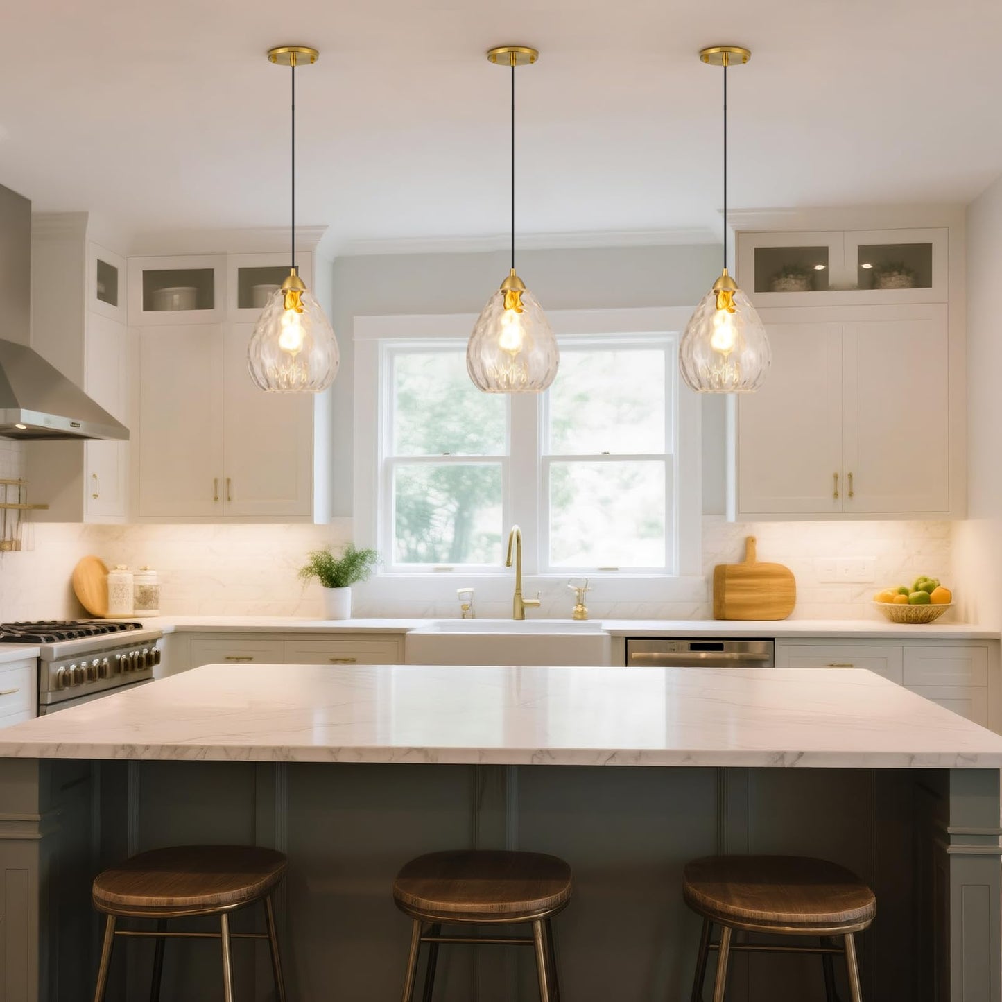 Clear Glass & Brass Mini Pendants, Set of 2