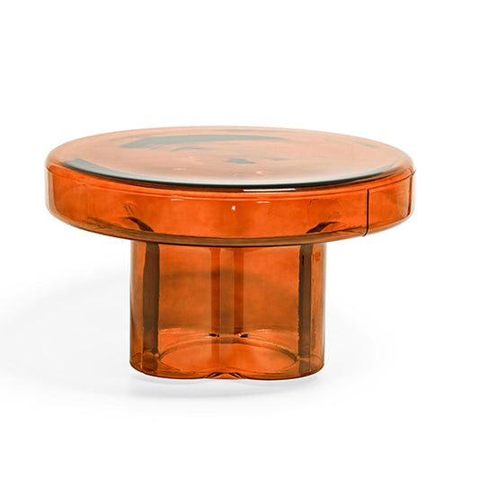 21-3/4" Round Hand-Blown Glass Accent Table, Orange