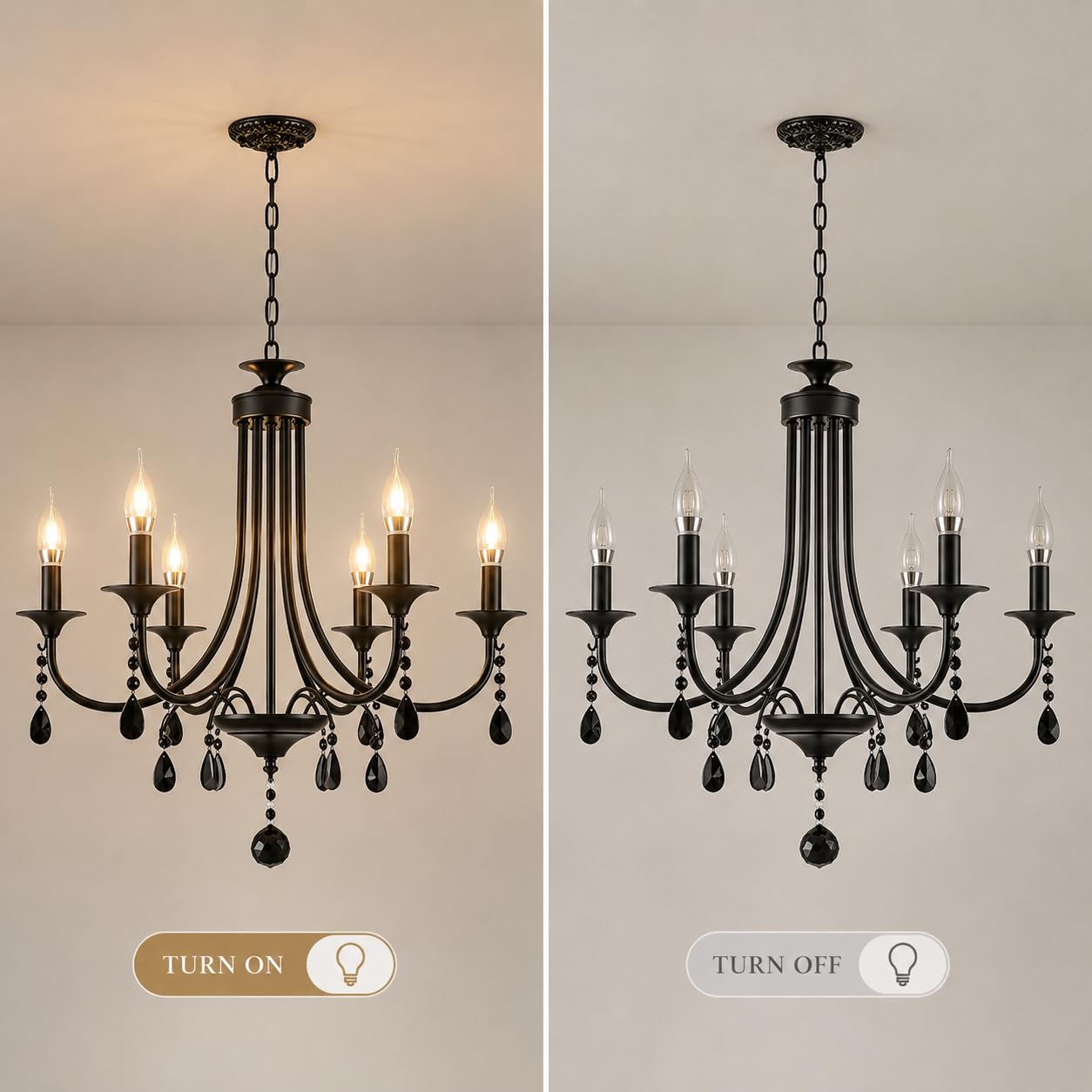 Glyphglow 23.6" Classic Traditional Black Crystal Chandelier Light Fixture