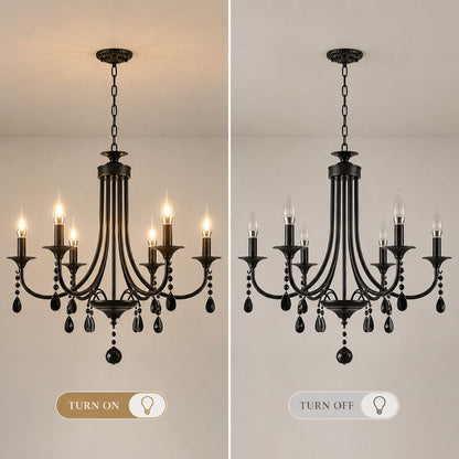 Glyphglow 23.6" Classic Traditional Black Crystal Chandelier Light Fixture