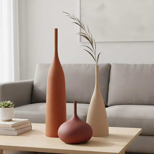 Orange/Multicolor Ceramic Vases, Set of 3