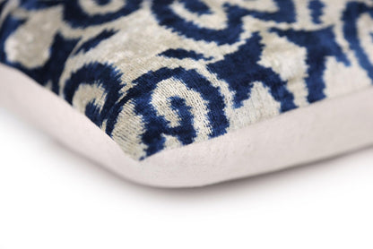 CANVELLO Handmade Navy Ikat Velvet Pillow – 16x24 Silk Accent Cushion