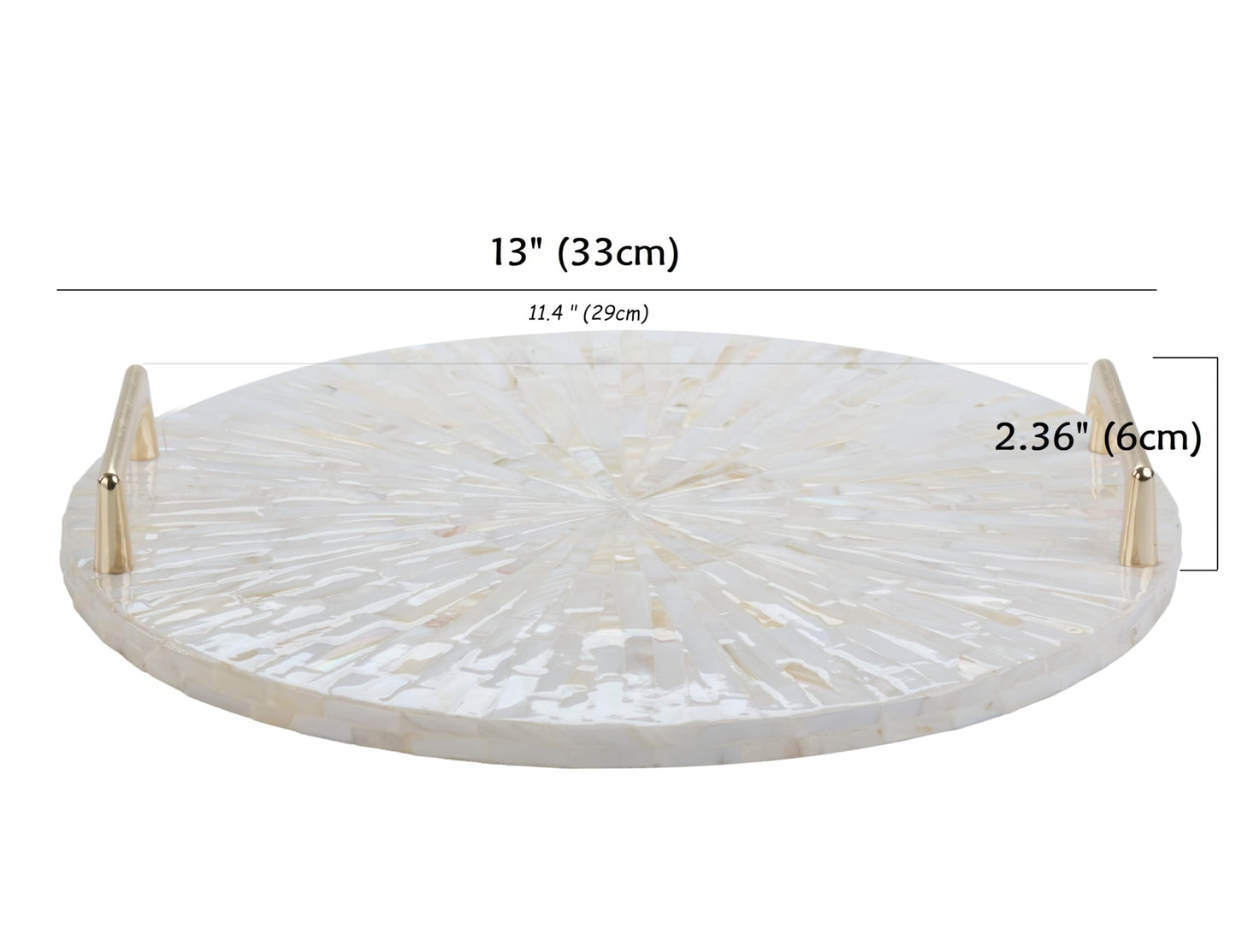 Mother of Pearl Decorative Tray with Gold Metal Handles