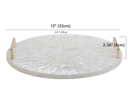 Mother of Pearl Decorative Tray with Gold Metal Handles