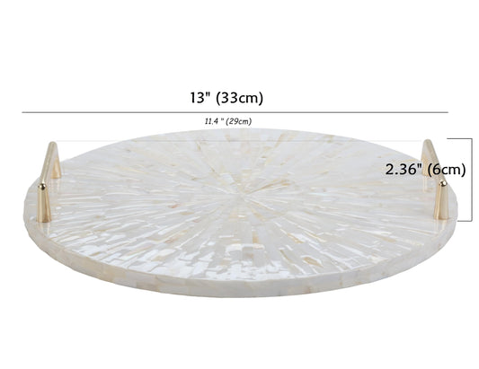Mother of Pearl Decorative Tray with Gold Metal Handles