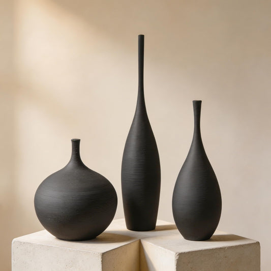 Black Ceramic Vases, Set of 3