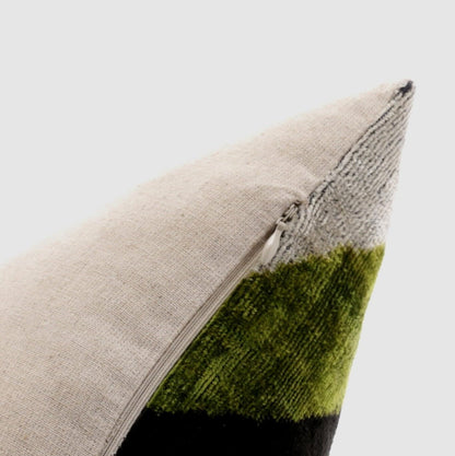 Canvello Handmade Silk Velvet Pillow - 16x16 Inch, Down Feather Filled, Organic Vegetable Dyed - Green & Blue Striped Pattern