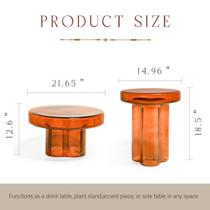 CAROCC Coffee Table, Round Glass Side Table for Living Room, Modern Small End Table with Tempered Glass Top (Grey Green, 14.96") (Amber, 21.65in*12.6in)