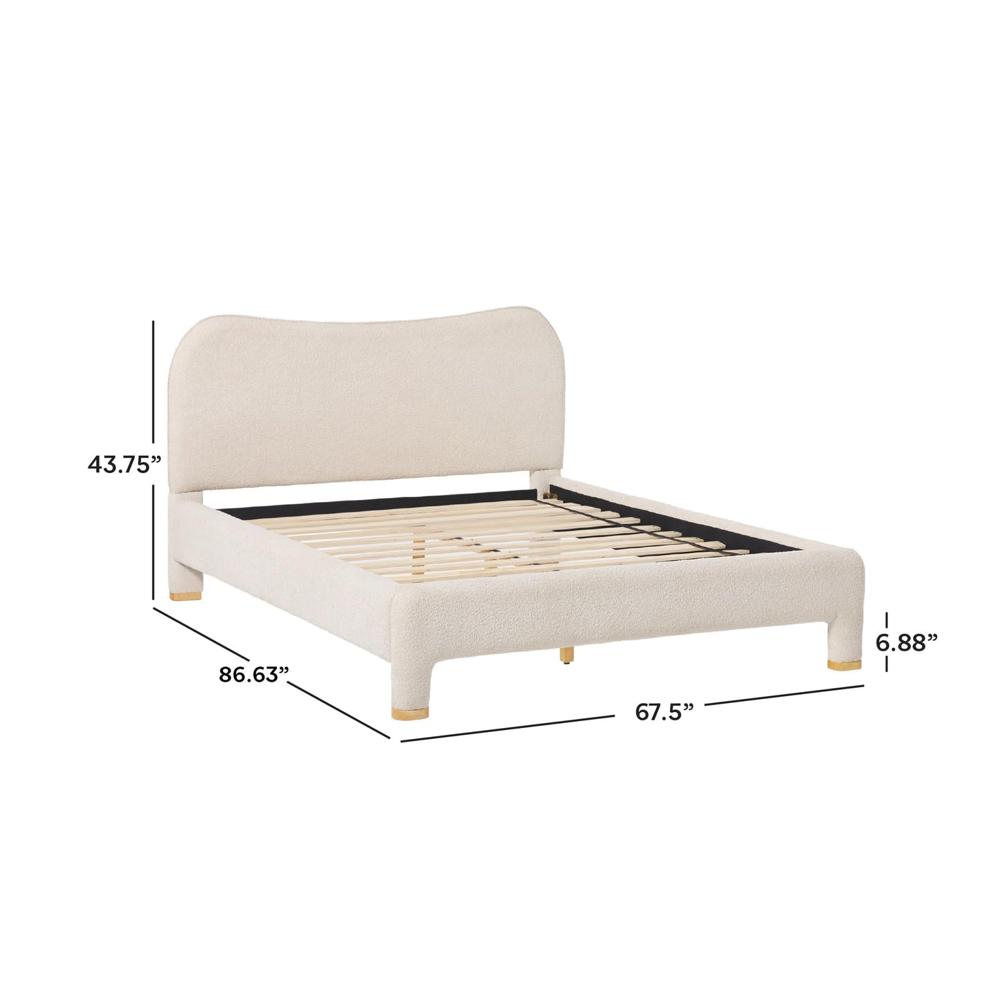 Curved Upholstered Queen Size Bed