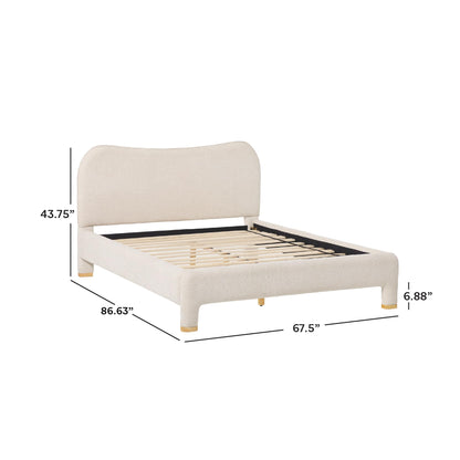 Curved Upholstered Queen Size Bed