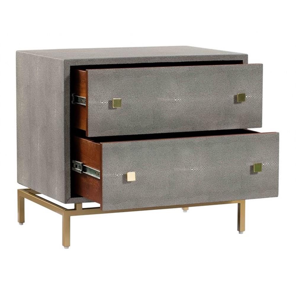 Faux Shagreen & Metal 2-Drawer Nightstand