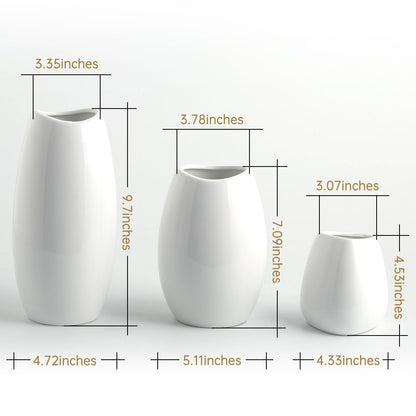 White Ceramic Vases, Set of 3