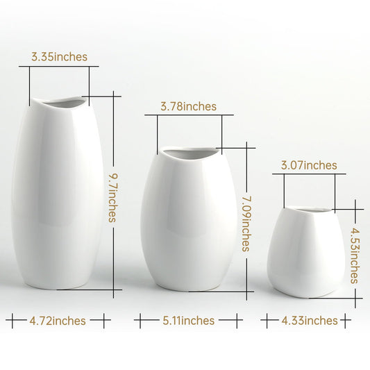 White Ceramic Vases, Set of 3