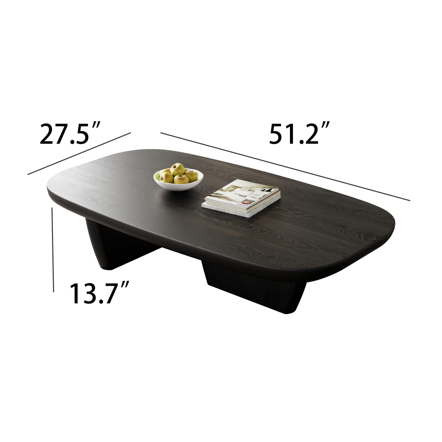 FHKJ Modern Wood Coffee Table for Living Room, 51.2" Black Rectangle Coffee Table with 2 Unique Legs, Center Table for Living Room Table Tea Table for Home Office