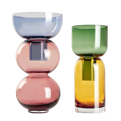 Hand-Blown Colored Glass Reversible Vases, Set of 2