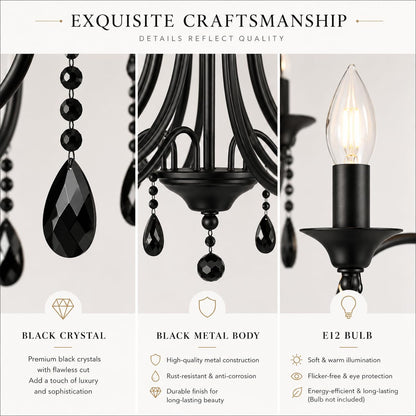 Glyphglow 23.6" Classic Traditional Black Crystal Chandelier Light Fixture