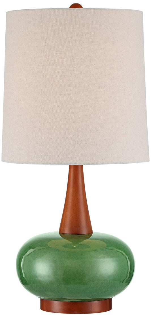 360 Lighting Andi 25" High Mid Century Modern 3-Way Table Lamp Green Ceramic Wood Finish Single Fabric White Shade Cottage Core Living Room Bedroom Bedside Nightstand House Office Colors May Vary
