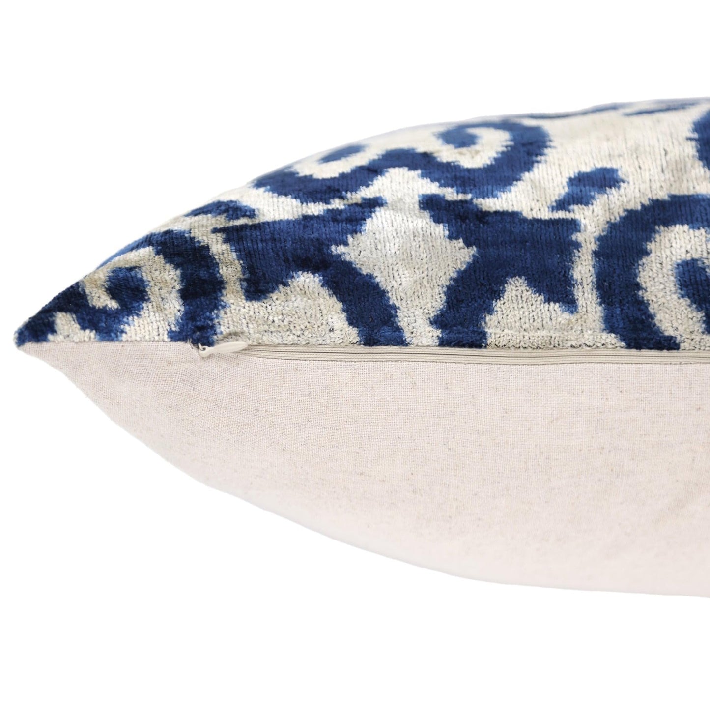 CANVELLO Handmade Navy Ikat Velvet Pillow – 16x24 Silk Accent Cushion