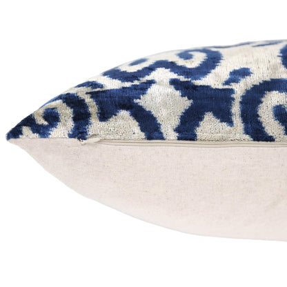 CANVELLO Handmade Navy Ikat Velvet Pillow – 16x24 Silk Accent Cushion