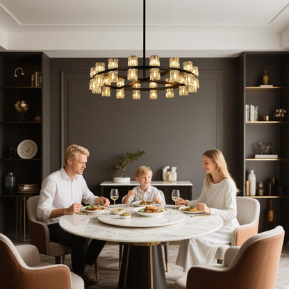 32-Lights Crystal Chandelier | Dia 33 Inch Round Chandeliers for Dining Room Over Table | Black Dining Room Light Fixture Apply to Living Room | Kitchen Island | Foyers | 32 X G4 bulbs (included)