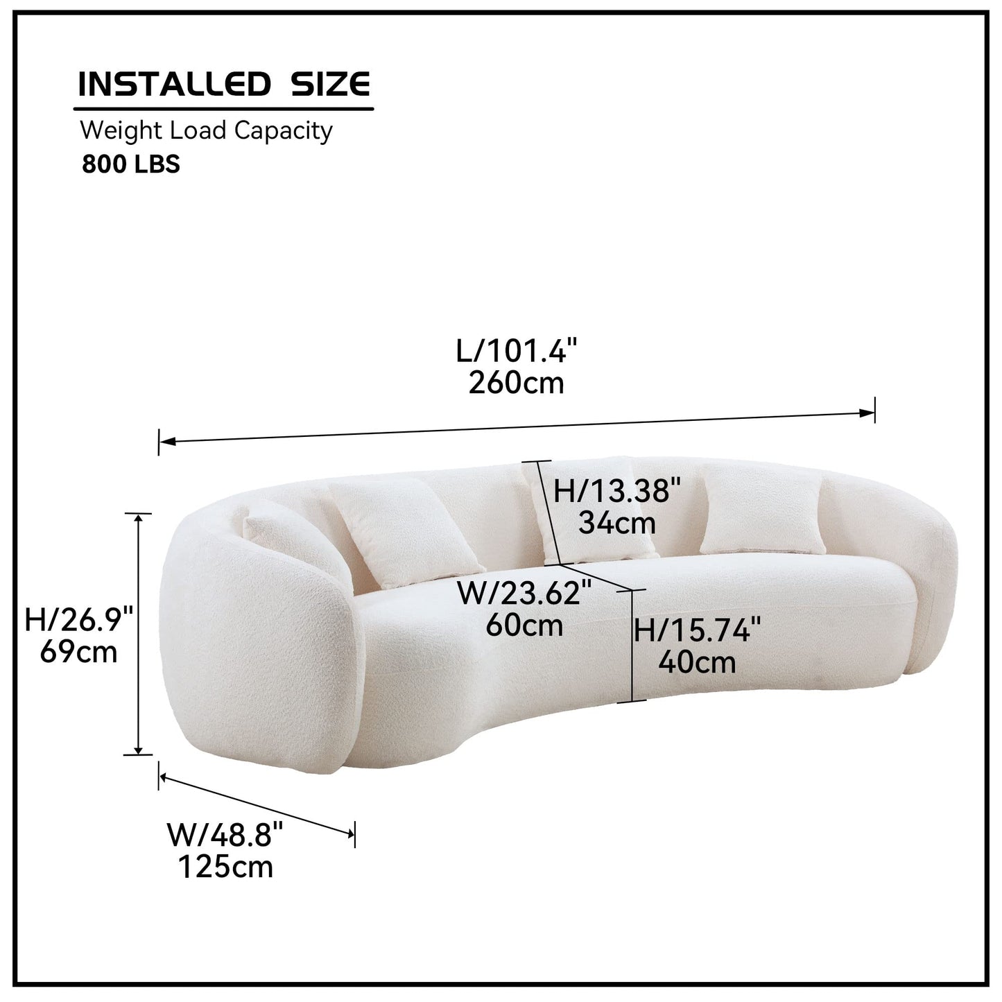 103" Curved Sofa with 4 Throw Pillows