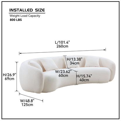 103" Curved Sofa with 4 Throw Pillows