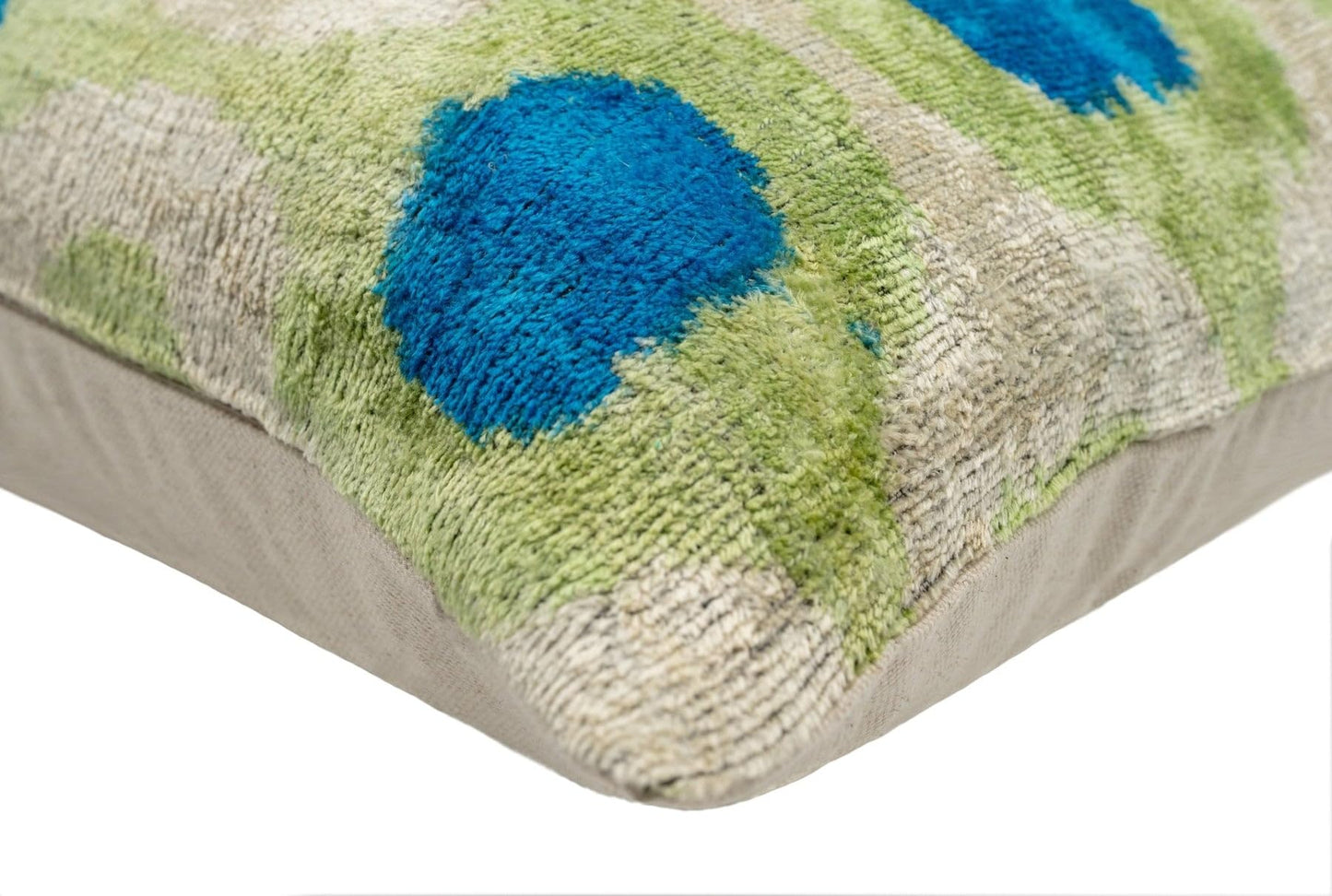Canvello Vibrant 16"x24" Handmade Velvet Pillow Lively Green and Blue Ikat Design with Premium Down Feather Insert