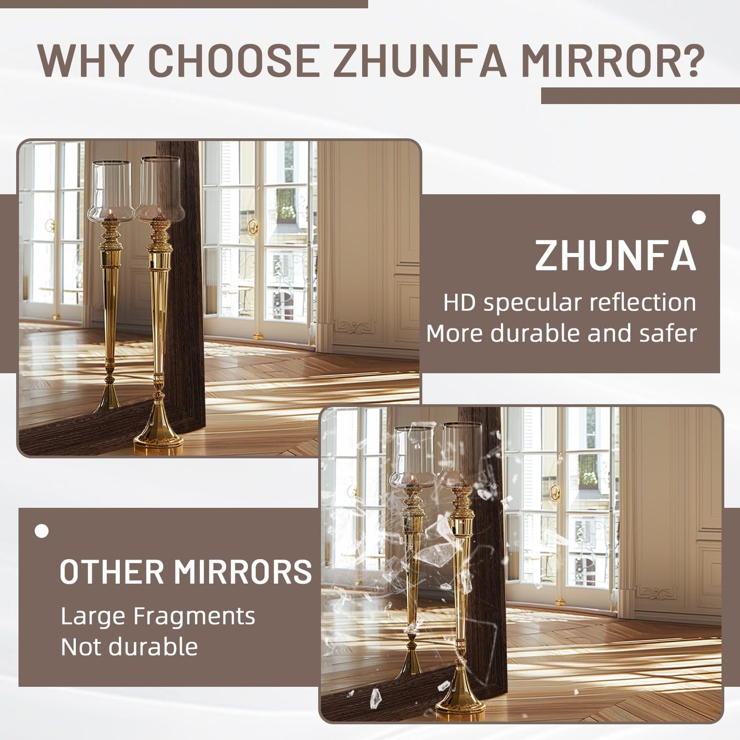 ZHUNFA Arched Full Length Mirror with Solid Wood Frame