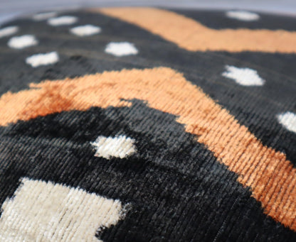 Canvello Handmade Velvet Throw Pillow – Luxury Geometric Black and Brown Decorative Cushion Cover, 16x16 Inch with Down Feather Insert – Bohemian Tribal Accent for Sofa, Couch, or Bed