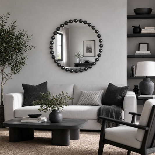 27" Round Black Metal Wall Mirror