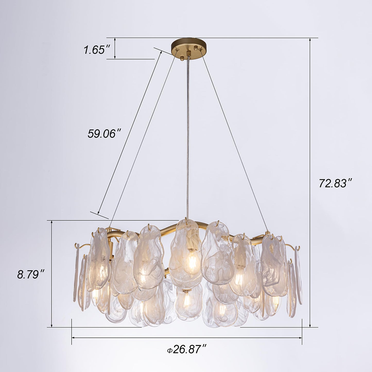Wellmet Gold Crystal Chandelier 26",Modern Chandeliers for Dining Room, Hanging Glass Ceiling Light Fixture for Kitchen Island, Round Light Fixture for Living Room Bedroom Hallway