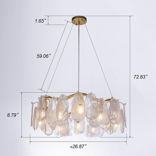 Wellmet Gold Crystal Chandelier 26",Modern Chandeliers for Dining Room, Hanging Glass Ceiling Light Fixture for Kitchen Island, Round Light Fixture for Living Room Bedroom Hallway