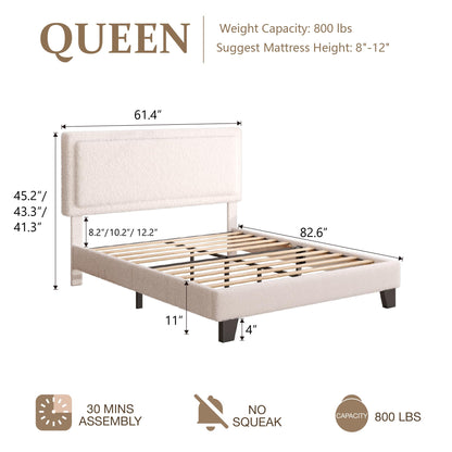 Upholstered Adjustable Headboard Queen Size Bed