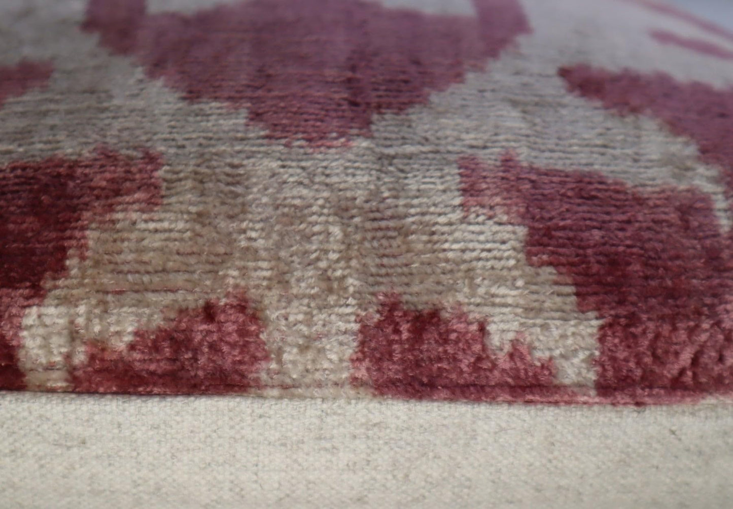 Canvello Handmade Burgundy Ikat Velvet Throw Pillow – Luxury Decorative Cushion, 16x16 Inch, Down Feather Insert, Bohemian Tribal Accent Pillow for Sofa, Couch & Bed