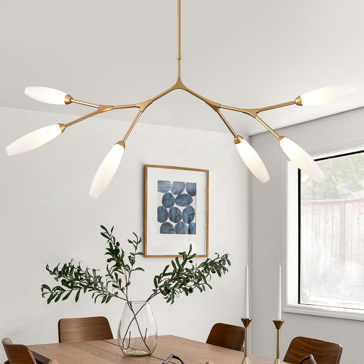 Sparklelf Modern 6-Light Chandelier Elegance Sputnik Chandeliers for Dining Room L50’’ Large Glass Chandelier Adjustable Branch Pendant Light Fixture for Living Room Kitchen Bedroom