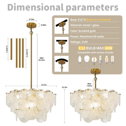 Giawosth Gold Chandeliers Modern Glass Chandelier, D23.2 inch Round Crystal Pendant Light for Dining Room, Foyer, Hallway, Living Room, Bedroom, 9-Lights Height Adjustable Luxury Hanging Fixtures