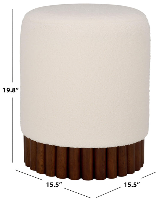 Round Upholstered Ottoman with Solid Wood Base